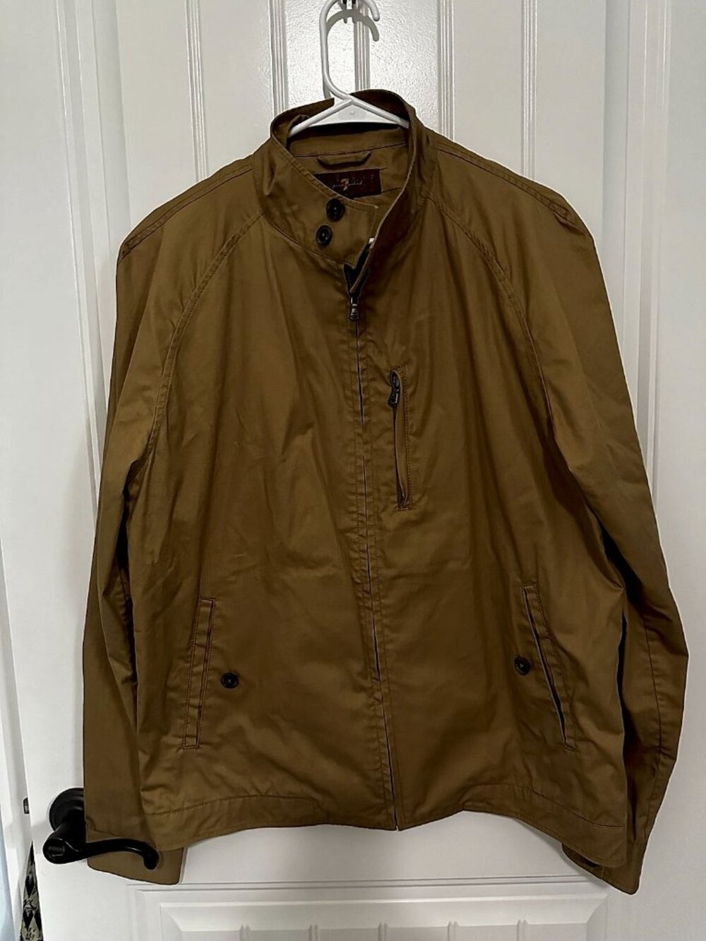 7 For All Mankind Men's Cafe Racer Jacket Harrington Band Collar Olive Khaki L